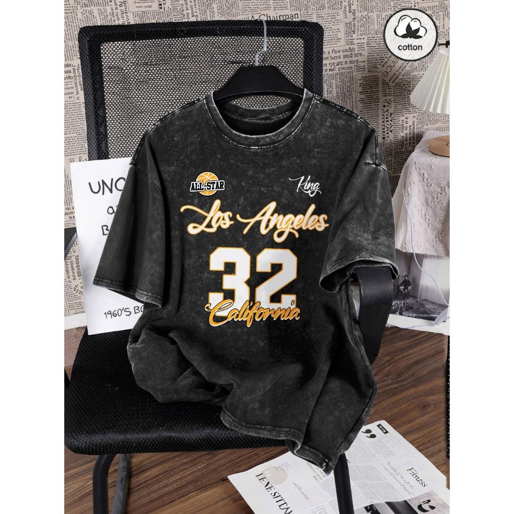 Kalifornien Los Angeles Bedruckte Gewaschene T-Shirts Herren Übergröße Baumwolle T-Shirt Sommer Rundhals Oberteile Lässig Abgenutzt Herren T-Shirts