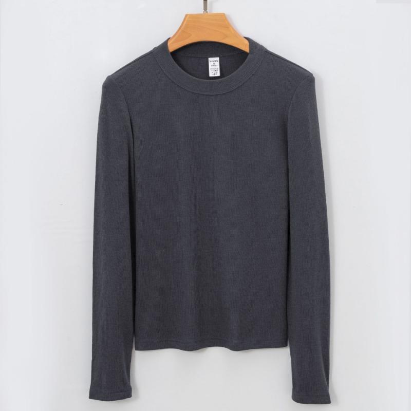 Nouă primăvară, vară, toamnă, cu gât rotund, cu mânecă lungă, tricou simplu, de înaltă calitate, pentru femei, tricouri de bază elastice, topuri casual pentru femei, tricou subțire