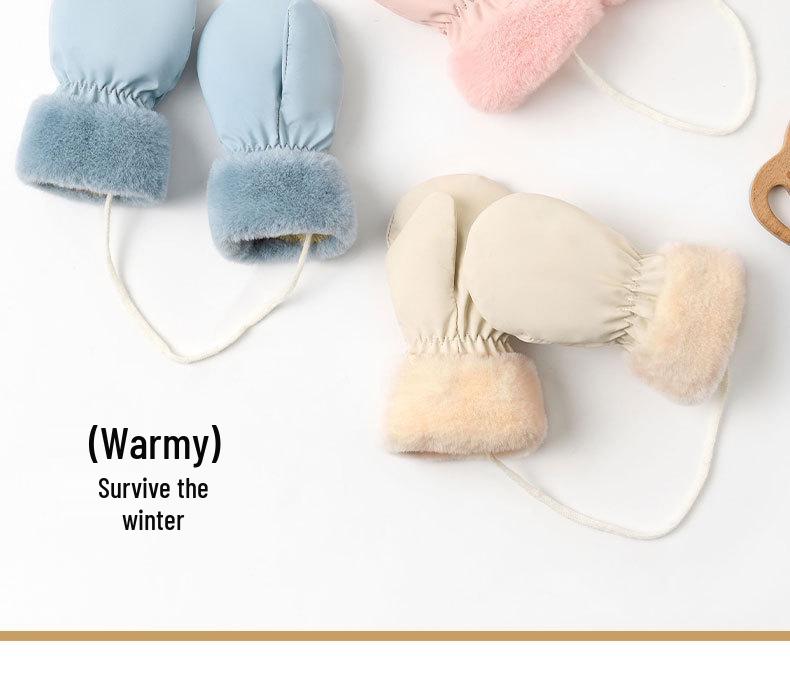 Nidoran Waterproof Velvet-Insulated Winter Gloves for 1-2-Year-Olds: Unisex Warm Gloves for Boys and Girls