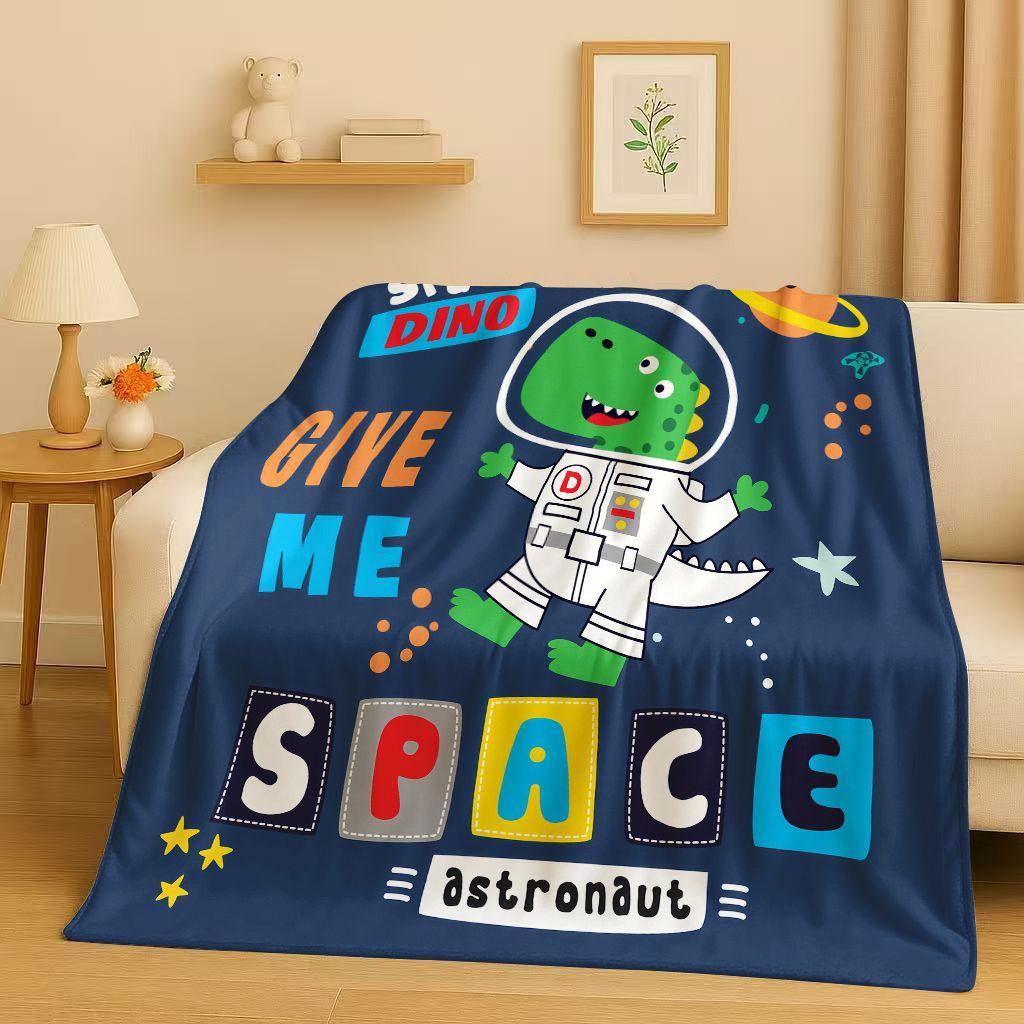 2026 New Space Dinosaur Cartoon Dino Art Flannel Blanket,Ultra Soft Warm Plush Throw for Home Bedroom Bed Sofa Cover Kids Gift