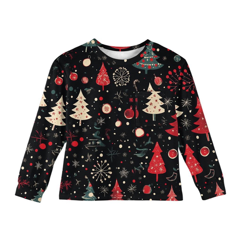 Christmas Day Girls' Long Sleeve Blouse - Round Neck Soft Waist Tunic