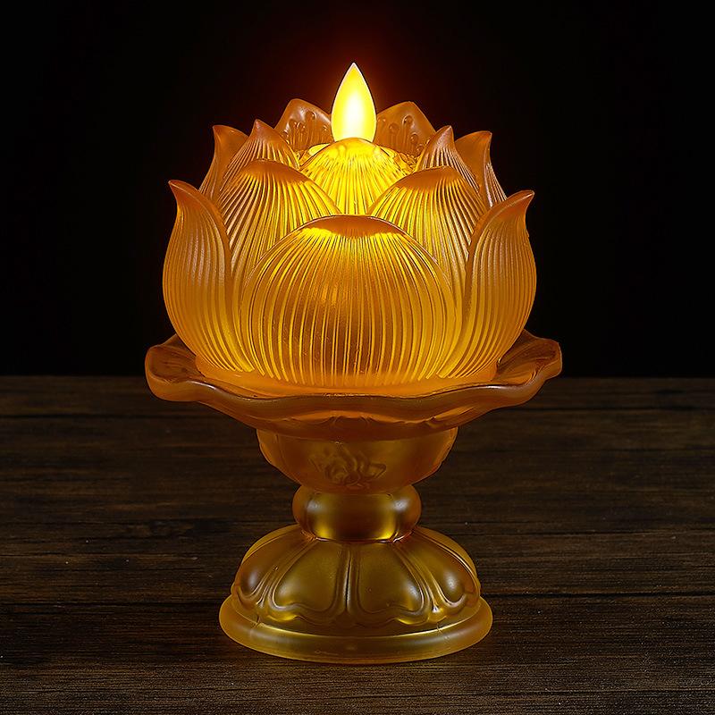 Rechargeable Glass Lotus Electronic Buddha Lamp LED Simulation Temple Smokeless Home Buddha Bodhisattva Long-lasting Lamp