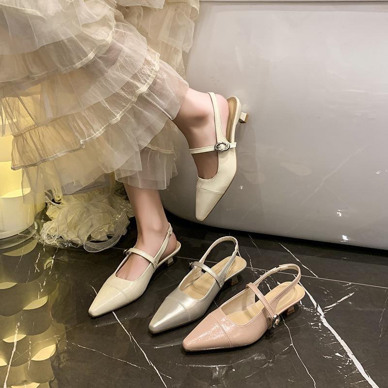 Pointed High-heeled Sandals Women's New Summer Outer Wear One-word Buckle Belt Versatile Empty Shoes