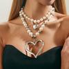 Exaggerated Big Love Heart Pendant Choker Necklace Y2K Gothic Imitation Pearl Chain Jewelry for Women Party Daily Wear