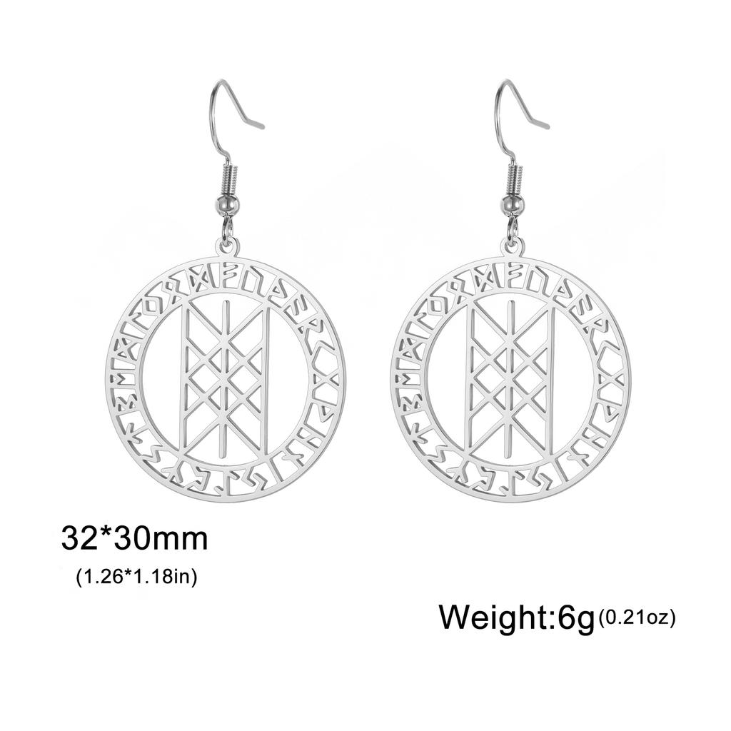 LIKGREAT Runes Drop Dangle Earrings for Women Girls Stainless Steel Nordic Web of Wyrd Amulet Jewelry Valentine's Day Gift