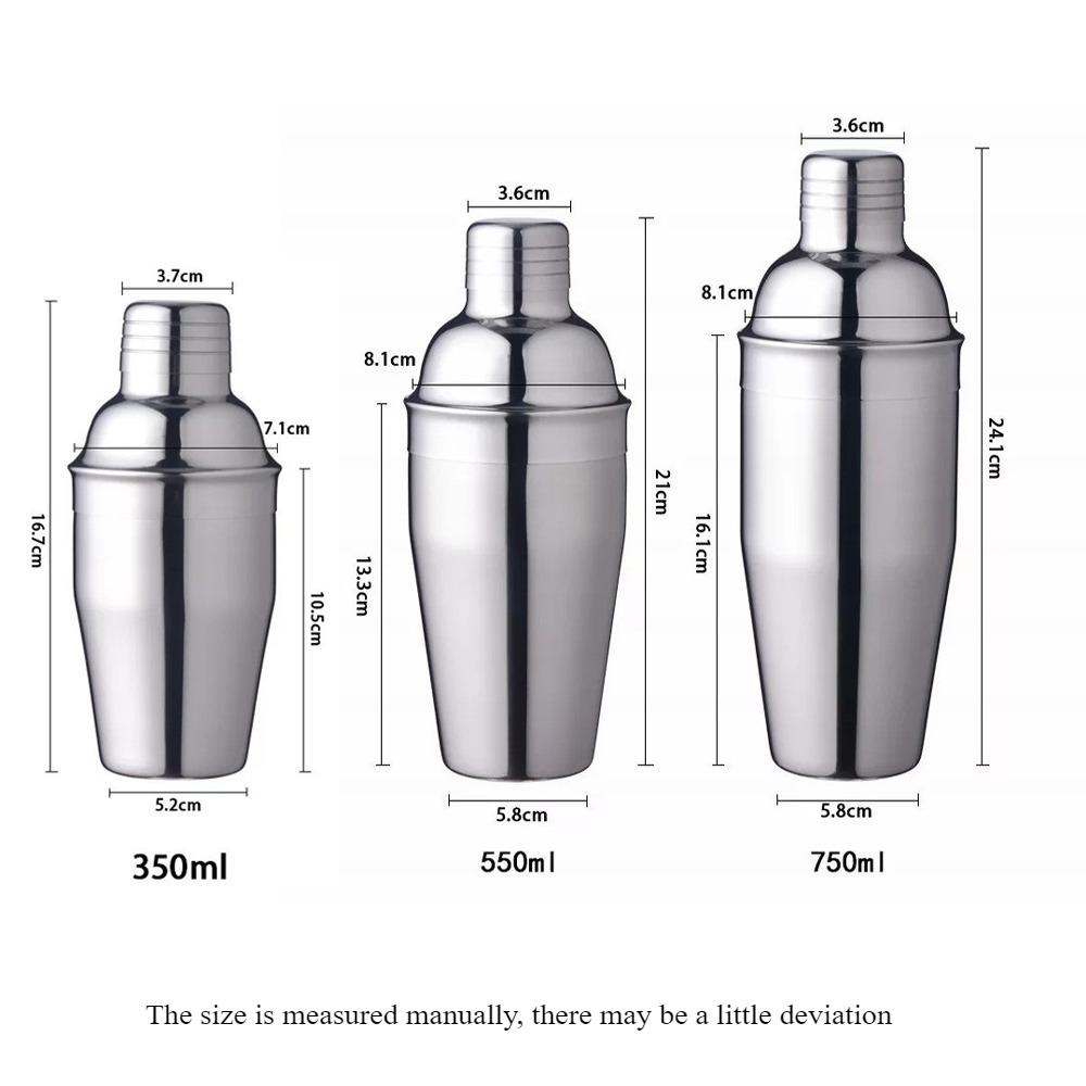 350/550/750ml Barware Food Grade Stainless Steel Cocktail Shaker Cocktail Mixer Wine Martini Shaker Leakproof Whiskey Shaker