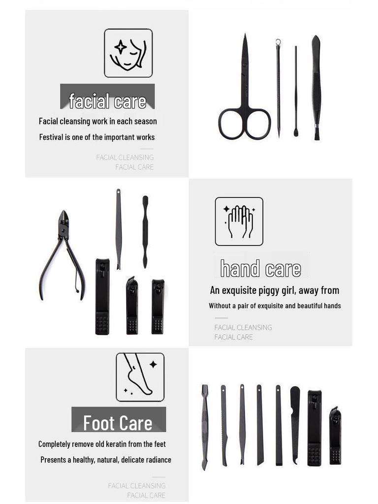18-Piece Black Angled Nail Clipper Manicure & Pedicure Set