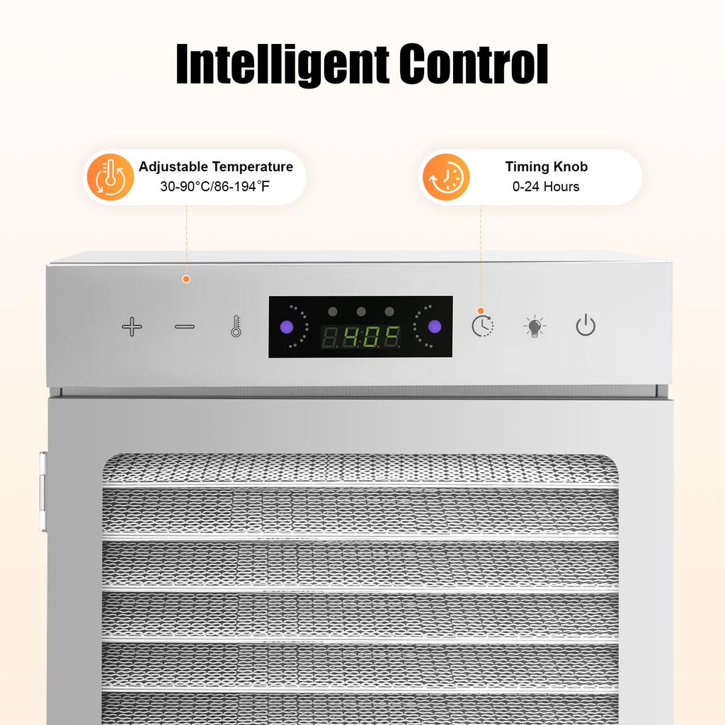 Professional 800W 18-Tray Food Dehydrator, Stainless Steel Dryer for Jerky, Fruits, Vegetables, Herbs