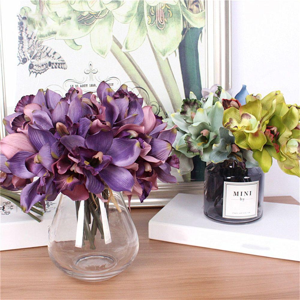 

7 head Vase Home Ornament Vintage Wedding Fake Flower Bouquet Artificial Flowers Silk Orchid