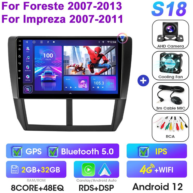 2 Din Android 12 Car Radio For Subaru Forester 3 SH 2007-2013 For Impreza GH GE Multimedia Video Player GPS Carplay Auto Stereo