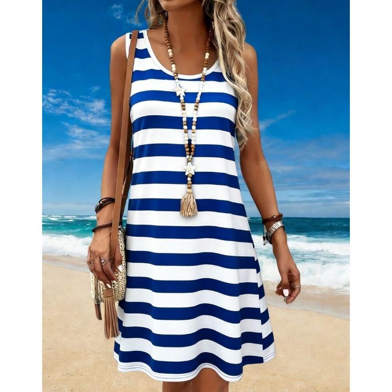 Women's Floral 3d Print Dress Summer Casual O-Neck Sleeveless A Line Flowy Sundress Beach Vacation Ladies Clothes