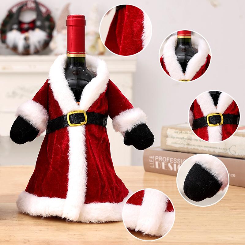 2025Christmas Wine Bottle Cover Set Golden Velvet Dress Clothes Cap Wine Bottle Bag Sleeve Xmas New Year Dinner Table Decoration