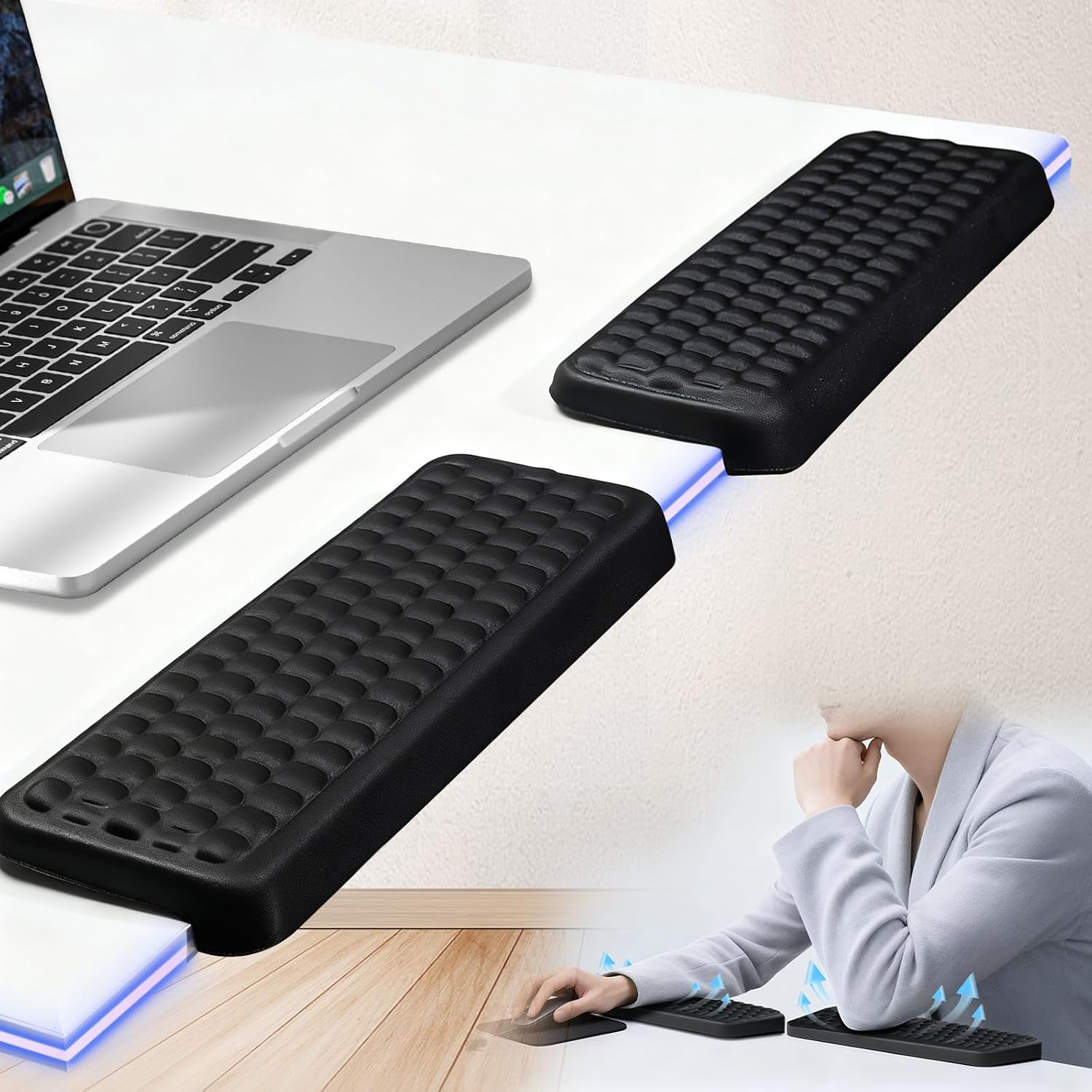 L-Shaped Desk Edge Cushion, 2-Piece Memory Foam Elbow Pad with Non-Slip Base, Arm Rest for Desk, Ergonomic Deskedge Forearm Support & Wrist Rest