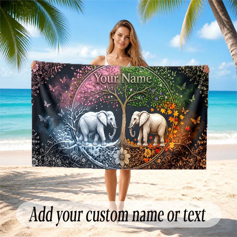 Lebensbaum-Thema Strandtuch Personalisiert mit individuellem Namen & Text Weich Schnelltrocknend Strandtuch für Schwimmen Reisen