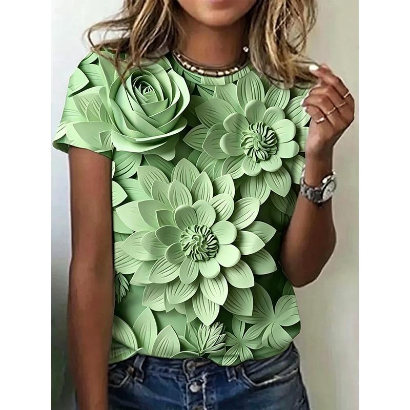 Camiseta de moda de verano para mujer, camiseta con estampado Floral 3d, Tops de talla grande, ropa para mujer, Top femenino de uso diario, camiseta de manga corta para mujer