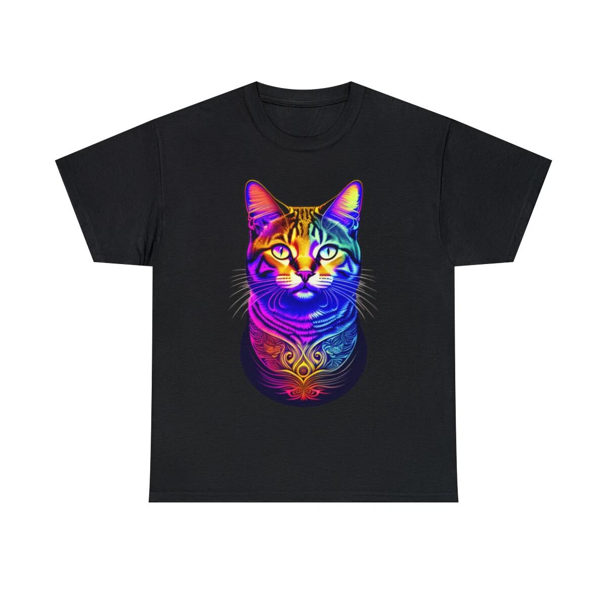 Colorful Psychedelic Cat Graphic Tee Shirt, S-5XL 3XL