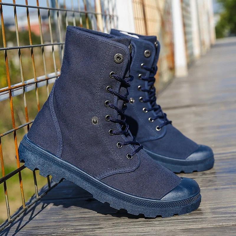 Móda Módní plátěné boty s vysokým svrškem pro muže Outdoorové platformové ležérní boty Pohodlné šněrovací pánské tenisky Zapatos Hombres Nadměrná velikost