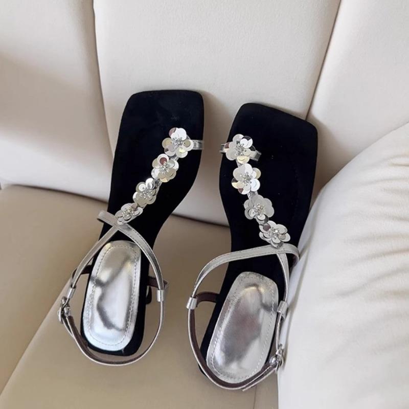 Square-toed Shoes Toe Shoes Women's One-piece Sandals with Wedge Heels