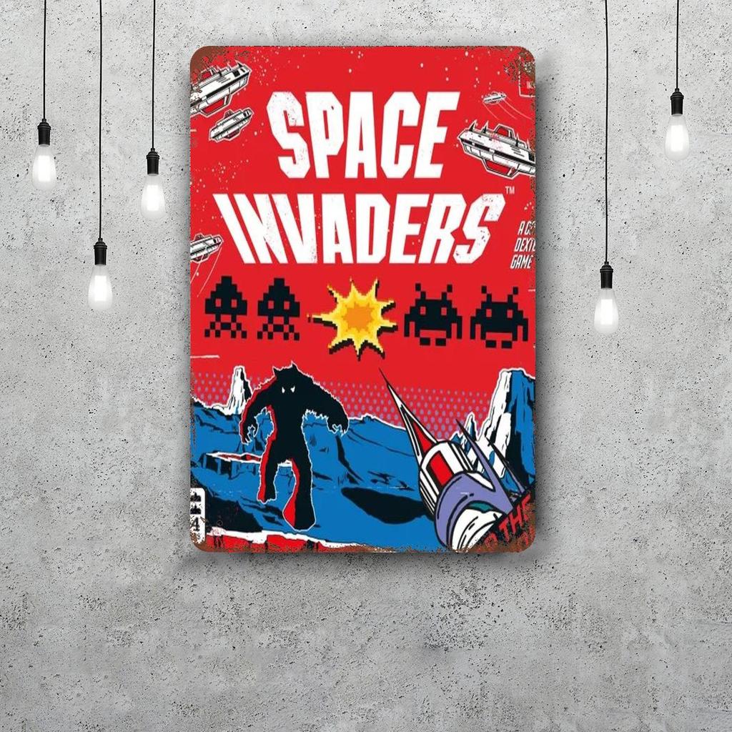 MINISO Spaced Invaders Classic Poster Rusty Metal Plaque Retro Decorative Plate Bar Cave Garage Metal Sign Wall Decoration