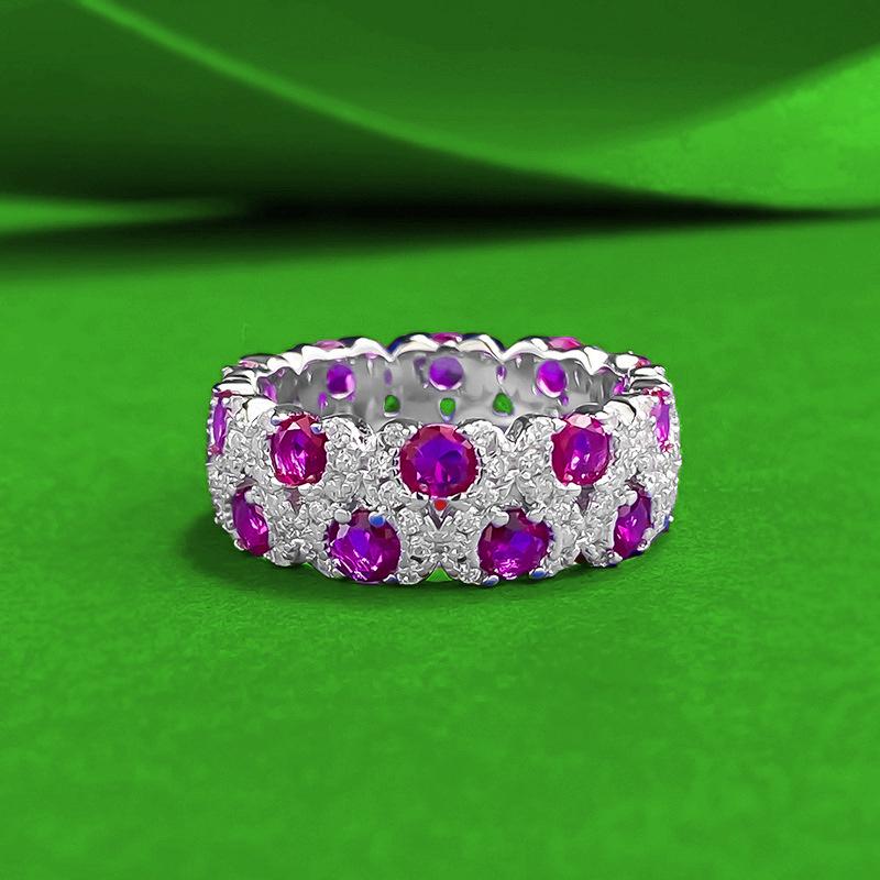 Zhu Zhi Fan S925 Sterling Silver Rose Red Diamond Stackable Ring – European & American Style, Luxurious & Chic, Cross-Border Xiaohongshu Inspired. Size 7