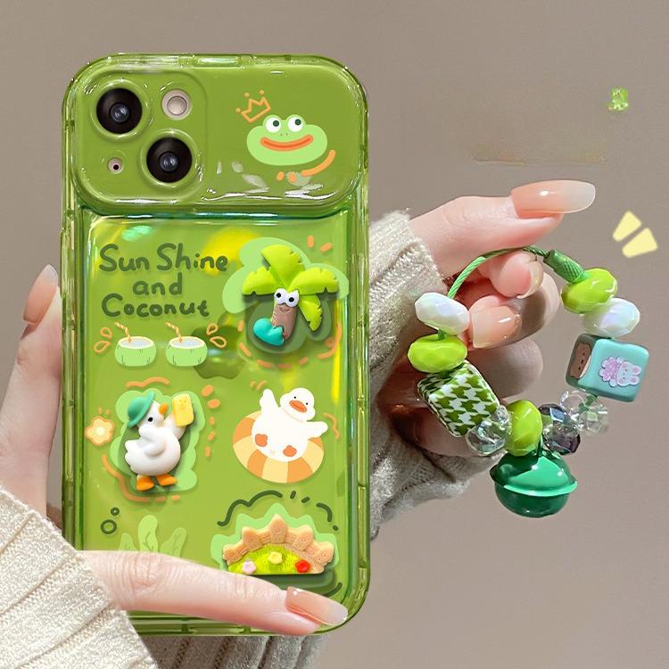 Applicable To Apple 15 Mobile Phone Case Iphone14/13 Cute Funny Frog Doll Pendant 12/11 Flip Mirror