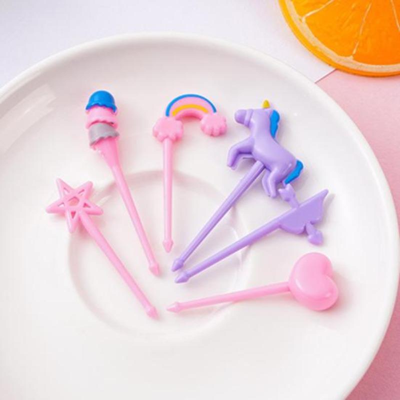 6Pcs Fruit Pick Reusable Bento Food Picks Cute Rainbow Star Heart Shapes Fruit K