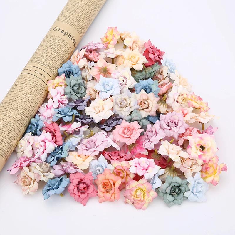 10Pcs Artificial Flower 4.5cm Silk Rose Head For Wedding Home New Year Decoration DIY Garland Scrapbook Gift Box Craft Flowers