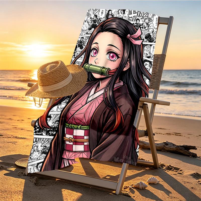 Demon Slayer Print Beach Towel Design, Soft, Lightweight. for Home Bathroom, Spa, Pool, Yoga, Surfing, Camping, Gift for Family, Friend