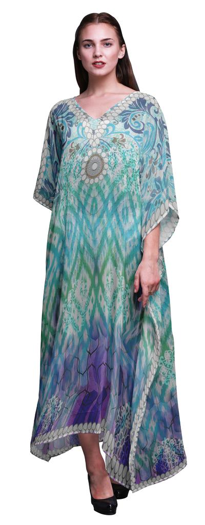 Phagun Biquíni feminino Ikat Ikat Long Beach Kaftan Beachwear Maxi