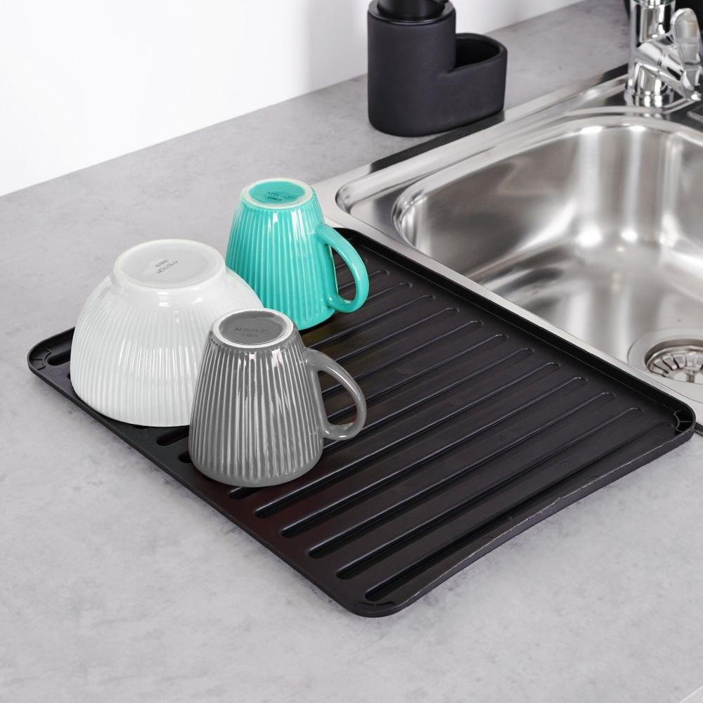 Black Dish Drying Mat 39.5x30.5 Cm