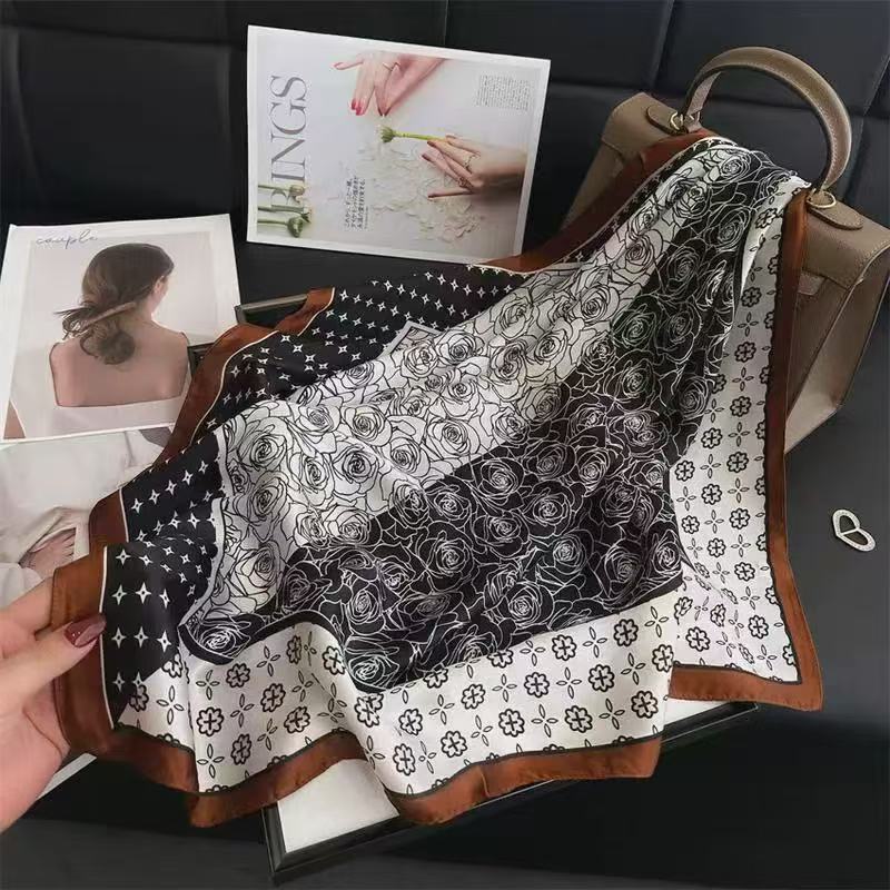 Luxury Silk Scarfs Square Scarf Korean Fashion Kerchief Popular Silk Scarves Bandanna Wraps Scarf Decoration Shawl 70*70Cm