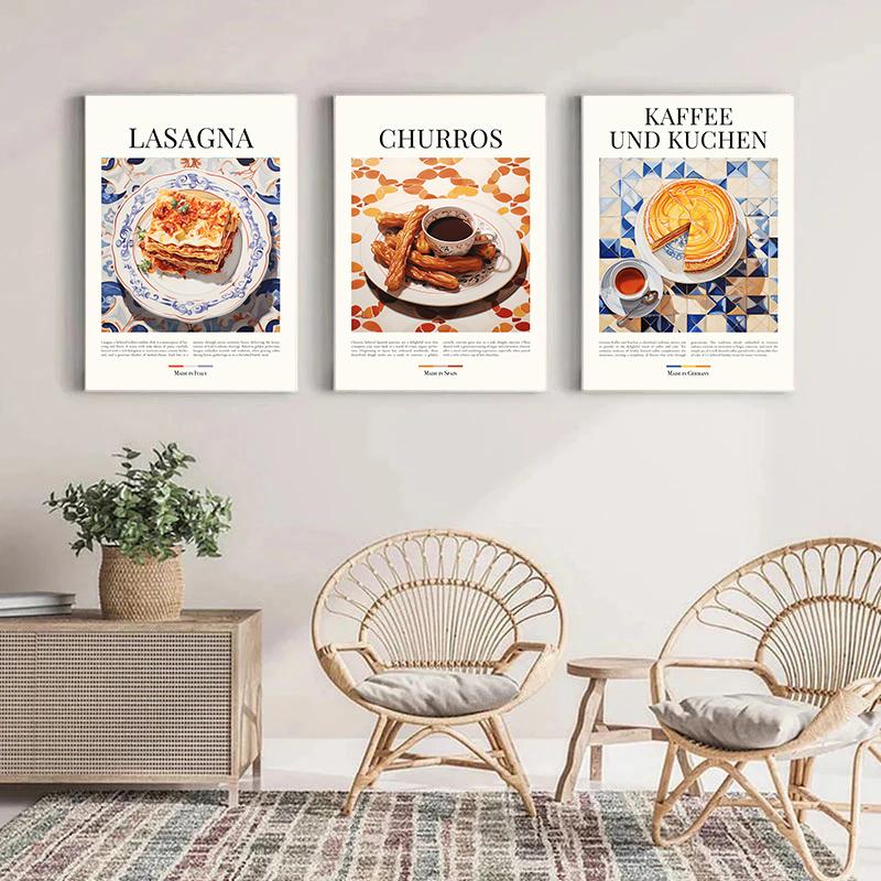 Kitchen Food Poster Patatas Bravas Churros Pizza Pancakes Canvas Painting Prints Wall Picture for Bar Dining Room Home Decor