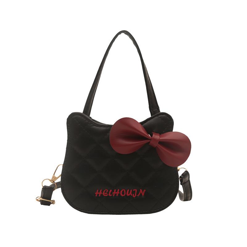 

Trendy new cat small bag girl niche diamond cute shoulder messenger bag foreign style bow bag чёрный