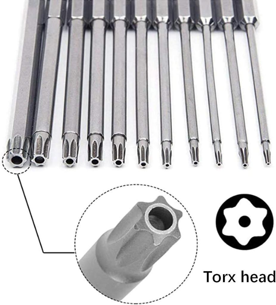 Sechskant Schaft Torx Sicherheitsschraube Schraubendreher Bohrer Set 4 Zoll Länge S2 Stahl Torx Schraubendreher Bits Set 11/12 Stück Torx Kopf 1/4 Zoll
