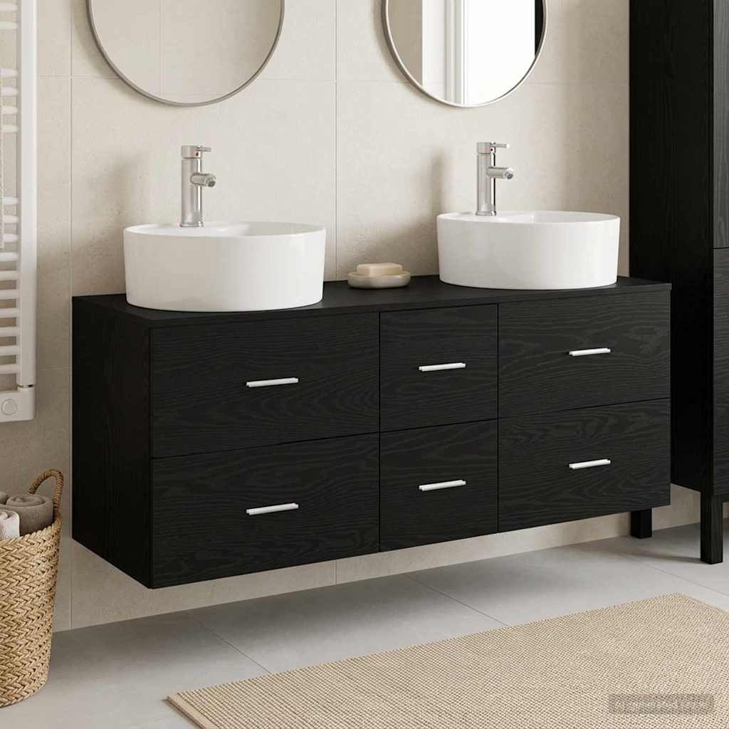 Bathroom Furniture Set 3 Pcs Black 129 X 44.5 X 80 Cm