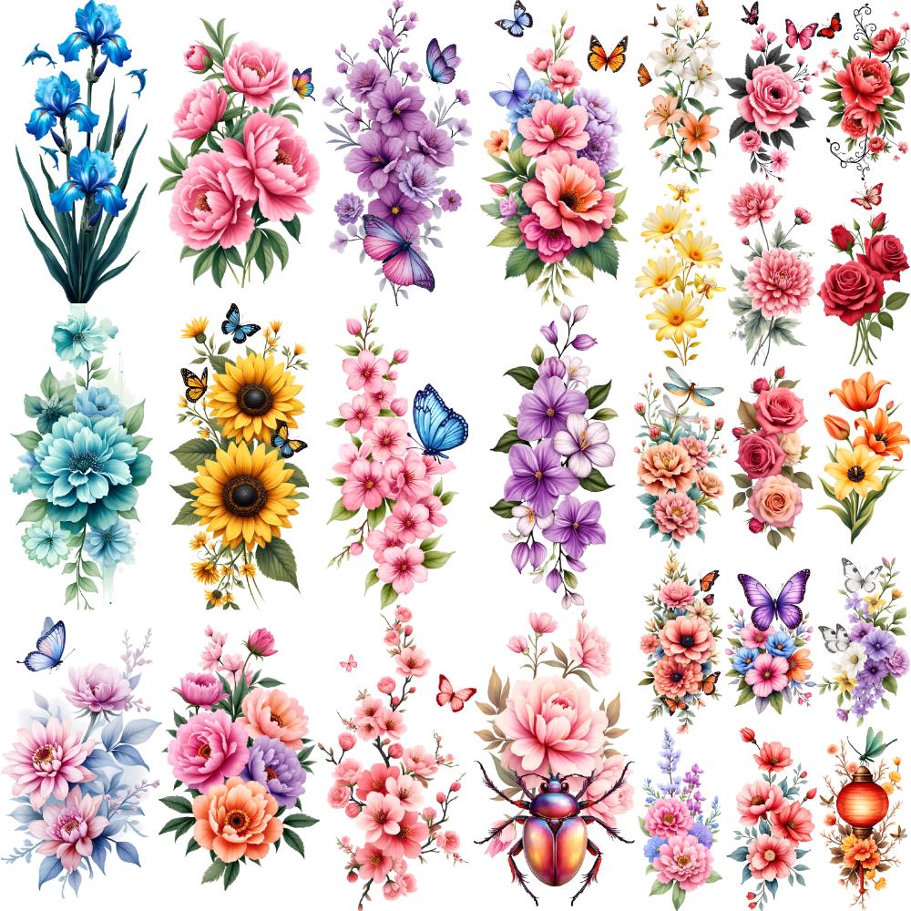 9 Stück Temporäre Tattoos Temporäre Tattoo-Aufkleber Florale Laterne Gelbe Sonnenblumen Orange Lilien Für Schultern Rücken Erwachsene
