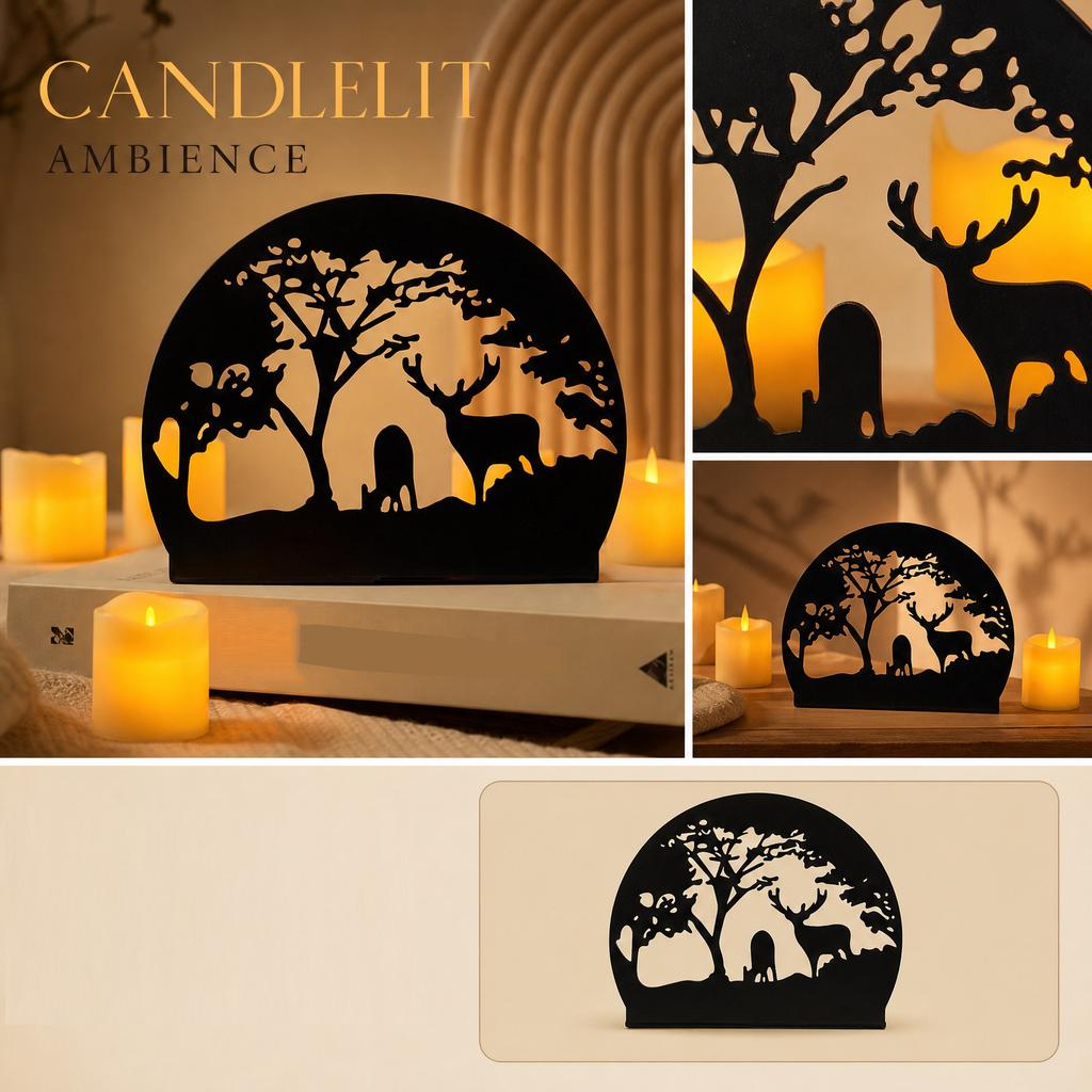 Metal Candle Holder Home Decoration European Style Simple Iron Art Candle Stand Deer Silhouette Night Atmosphere Prop Decoration