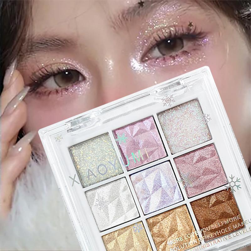 Nine- Fine Glitter Eyeshadow Palette Pearlescent Fine Glitter Lasting Highlight Eye Highlights