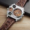 OULM Oulei Herren Armbanduhr mit großem Zifferblatt, Multi-Zone, Dualzeit, Freizeit HP1349