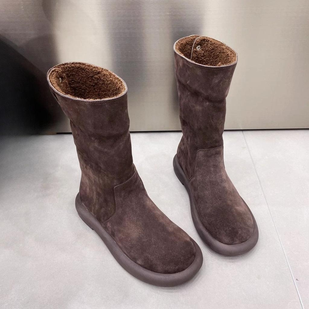 Fashion Plain Soft Mid Calf Woman Shoes 2025 New In Plush Warm Winter Novelty Waterproof Non Slip Padded Trend Goth Snow Boots for Women