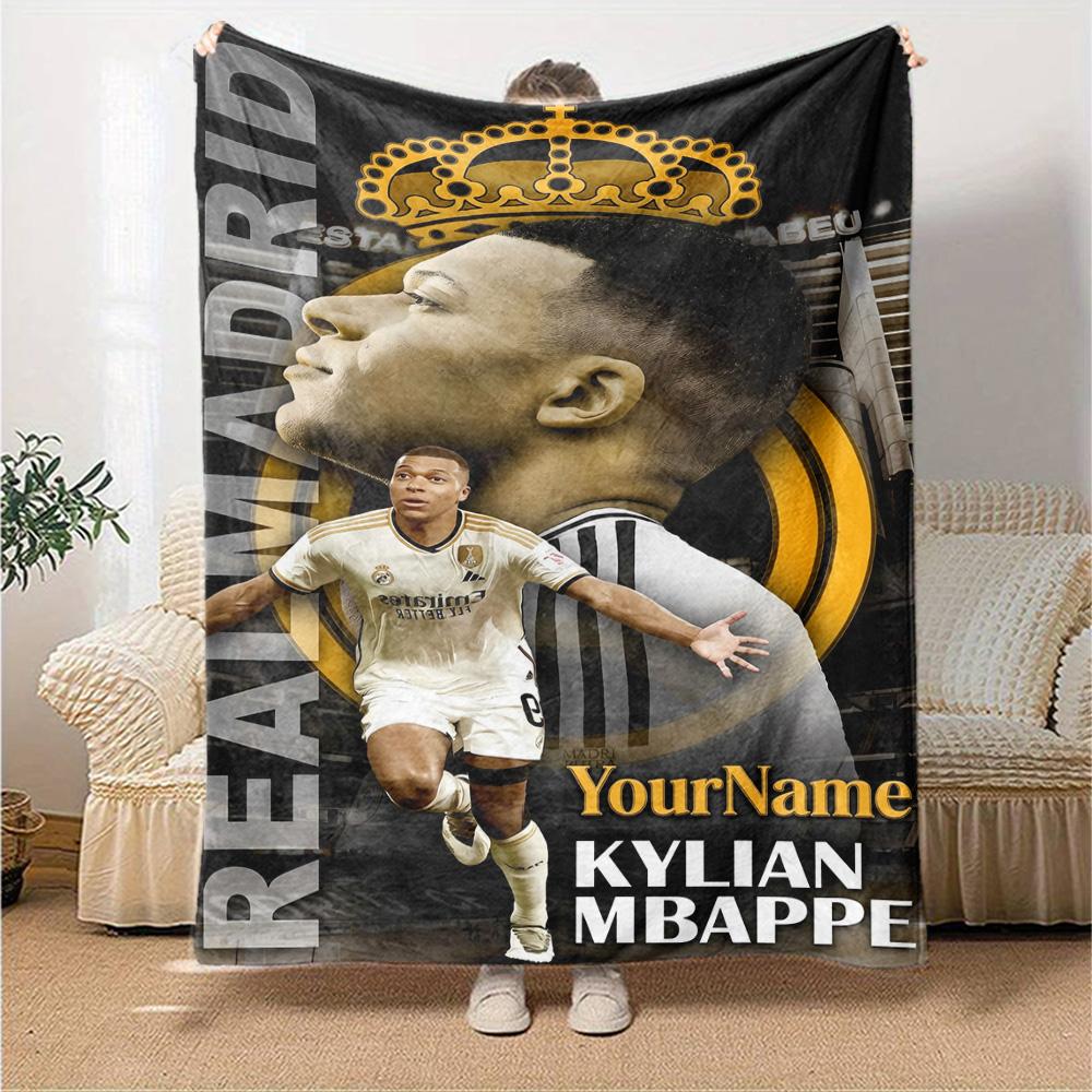 Mbappe Personalized Text Blanket Lightweight Personalized Blanket Warmthful Decor Great for Couch Livingroom Bedding Living Room