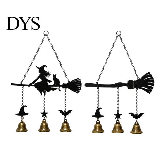 Iron Wind Chime Halloween Witch Broom Chime, Holiday Party Decorative Hanging Bell Metal for Indoor Outdoor Garden Patio Porch Festive