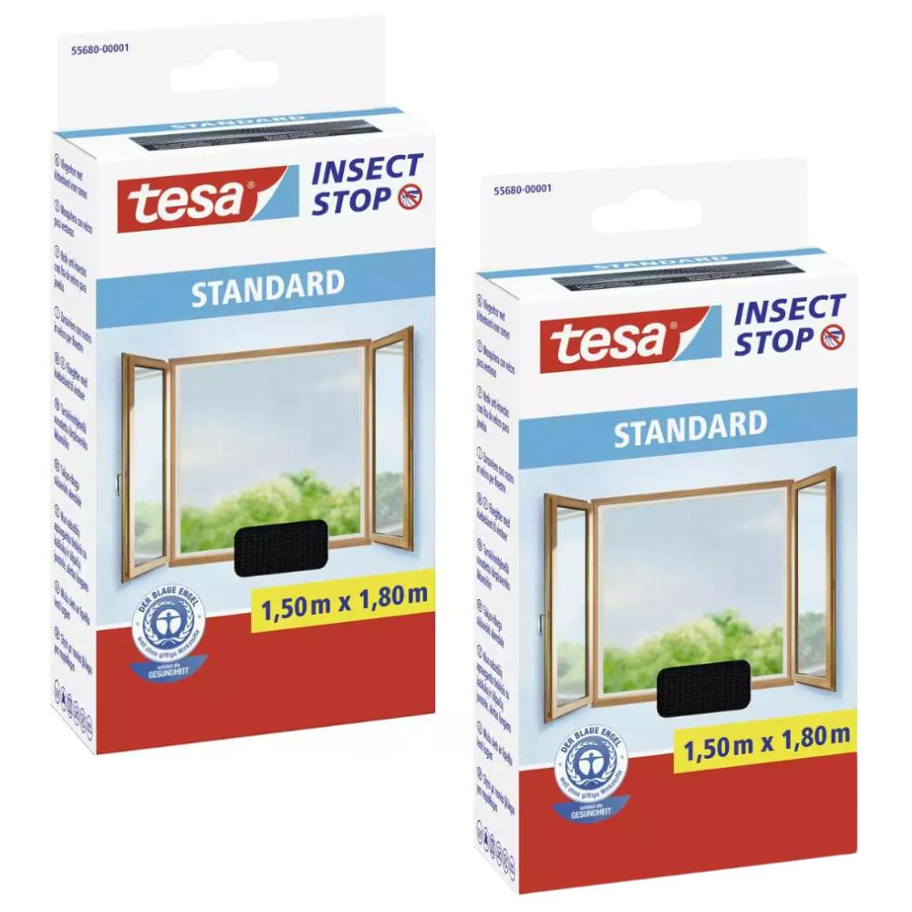Tesa Mosquito Net Window Mesh Hook and Loop Tape Black 1.1x1.3m x2