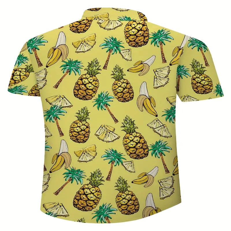 Modisches Herren-Freizeit-Kurzarmhemd mit tropischem Fruchtmuster, 3D-Druck für Sommer, Outdoor, Strand