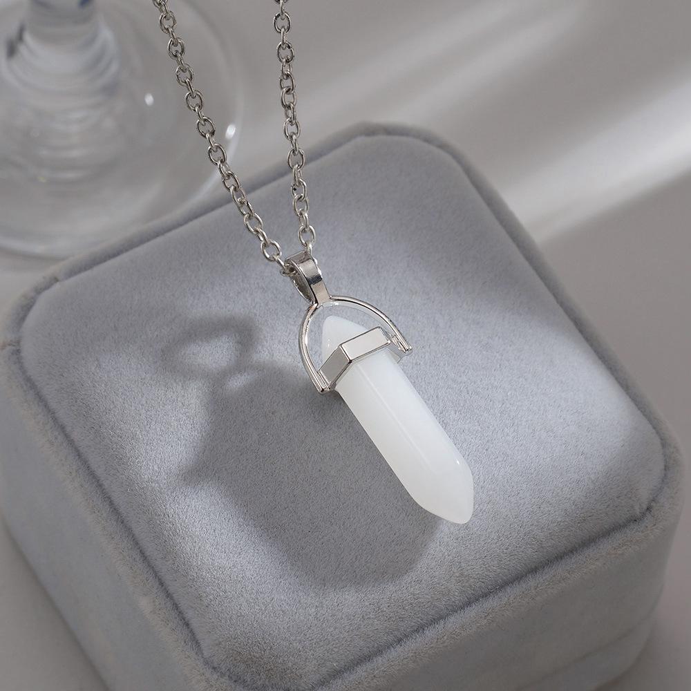 1 buc Piatră Naturală Luminoasă Cristal de Cuarț Opal Agate Coloană Hexagonală Pendul Lanțuri de Piele Coliere Farmecuri la Modă Pandantiv