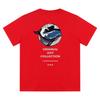 Original Day Collection Ukiyo-e Whale Graphic 100% Cotton Round Neck T-Shirt - Artistic Red Tee for Japanese Culture Enthusiasts
