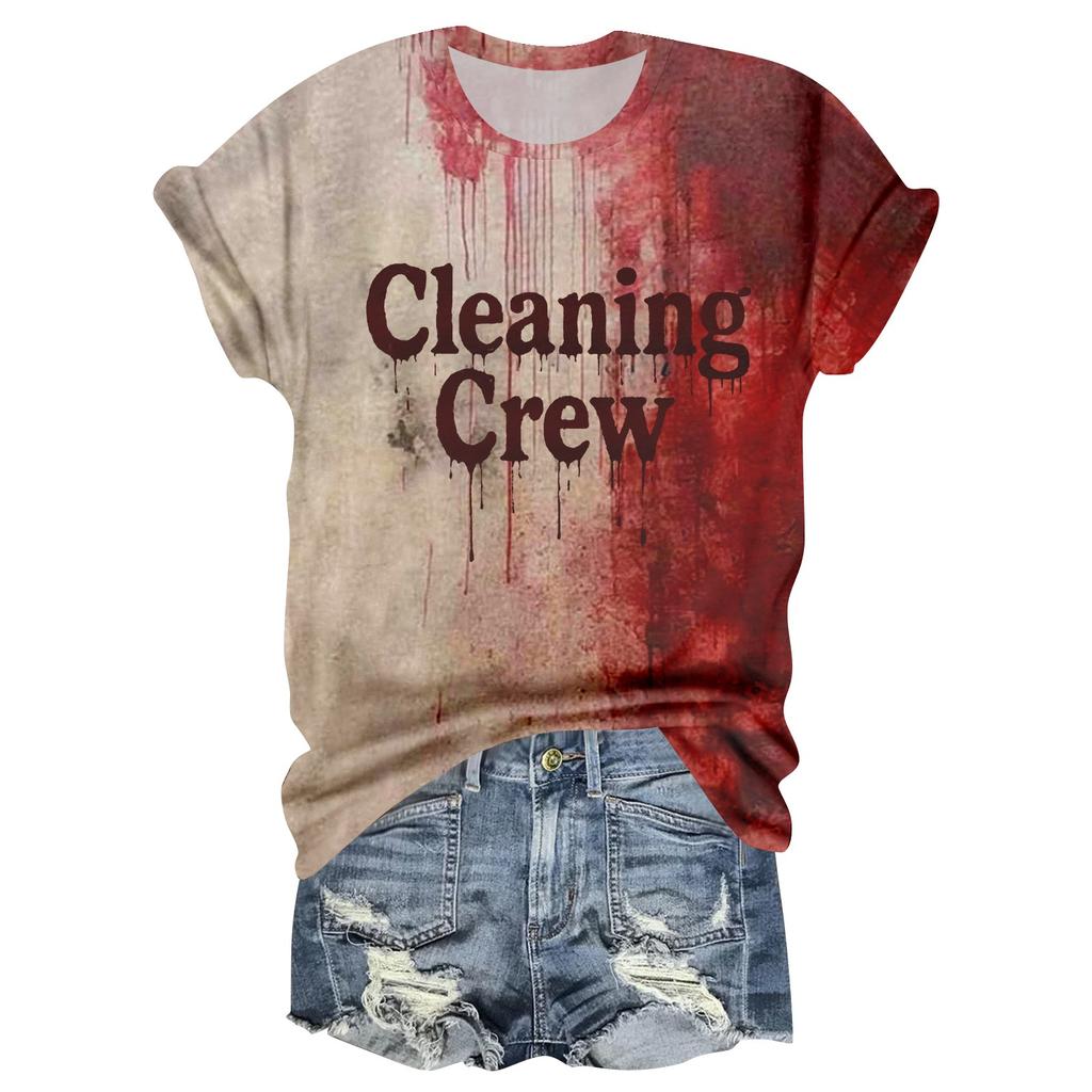 Women's Casual Round Neck Halloween Print Short Sleeve T-Shirt Top