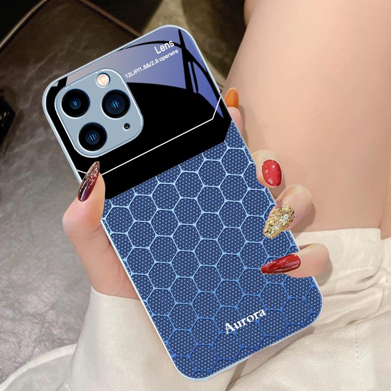 Hexagonal Grid Of Applesr For IPhone 16 Pro Max 15 Pro 14 13 12 Mini 11 XS Max XR 7 8 Plu SE 2022 Tempered Glass Phone Case