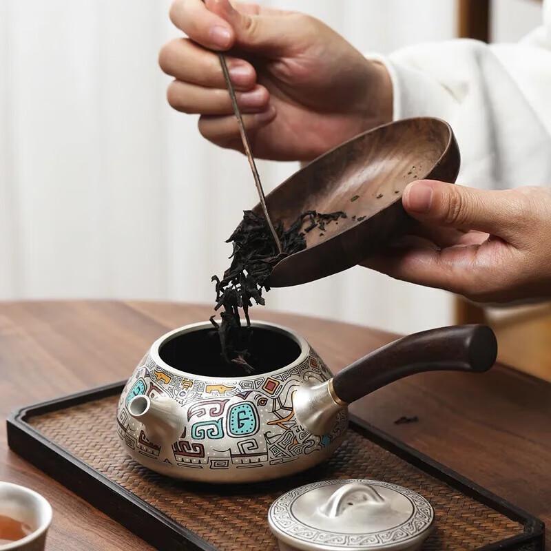 Chinese Taotie Silver-Plated Pottery Tea Set