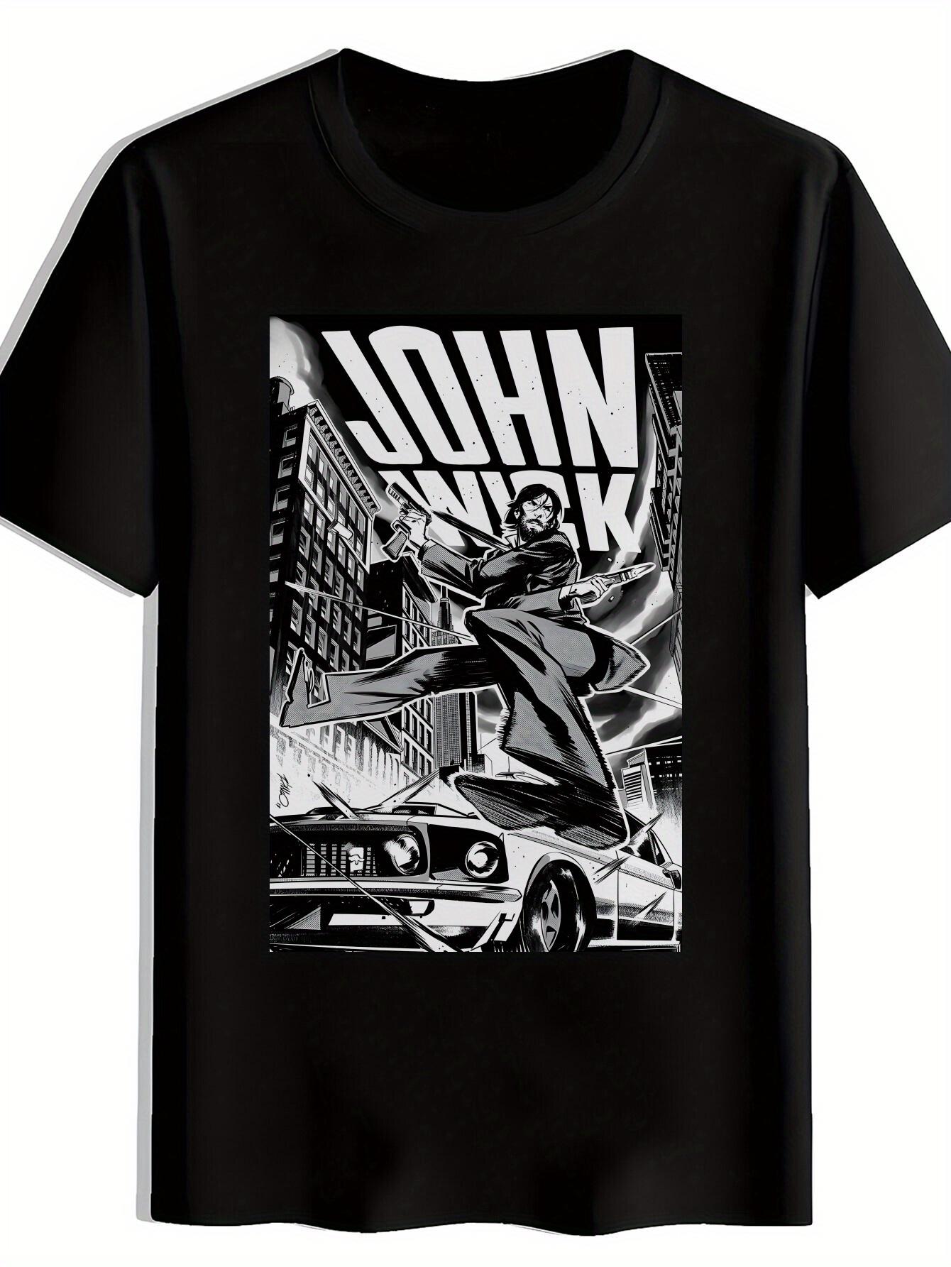 Black T-shirt with JOHN WICK Graphic Print - Bold Action-Packed Design M